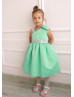 Mint Satin Silver Sequin Flower Girl Dress